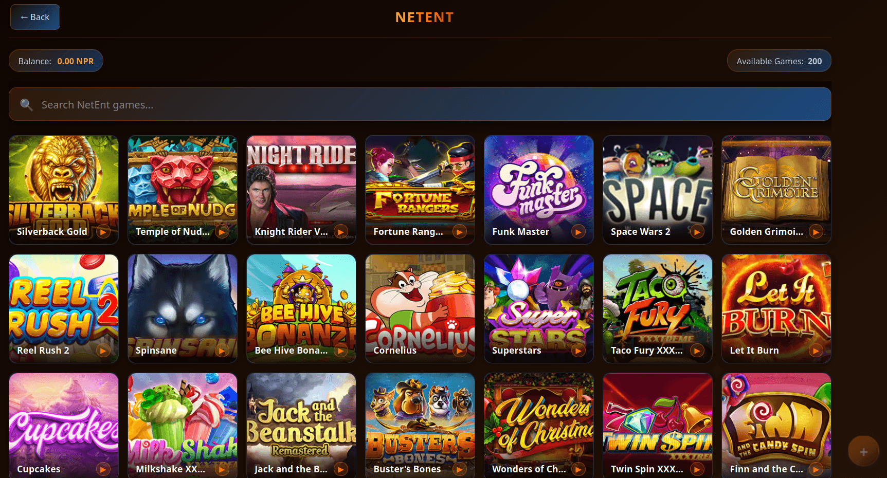 NetEnt games lobby on UBET