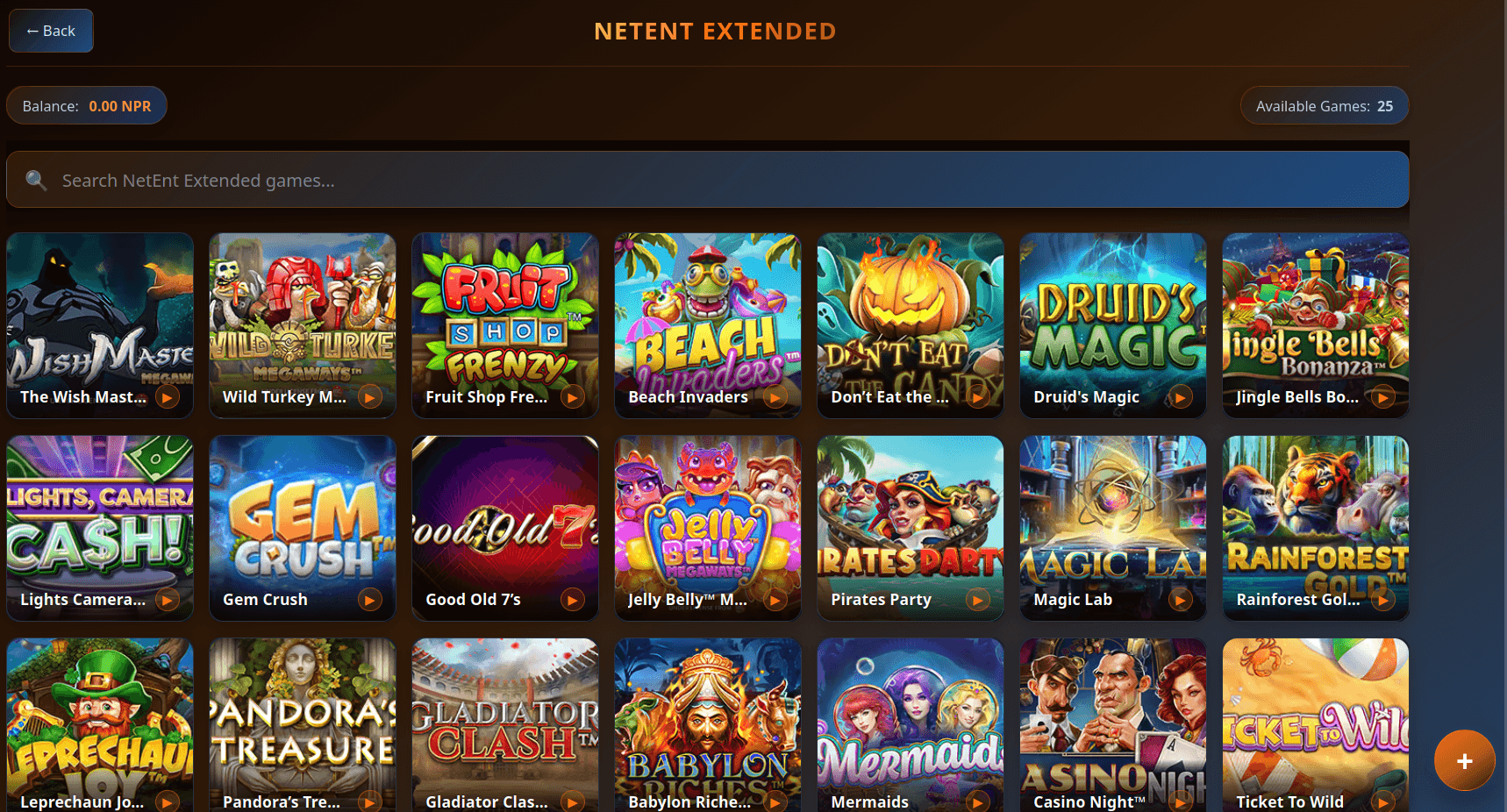 NetEnt Extended games lobby on UBET