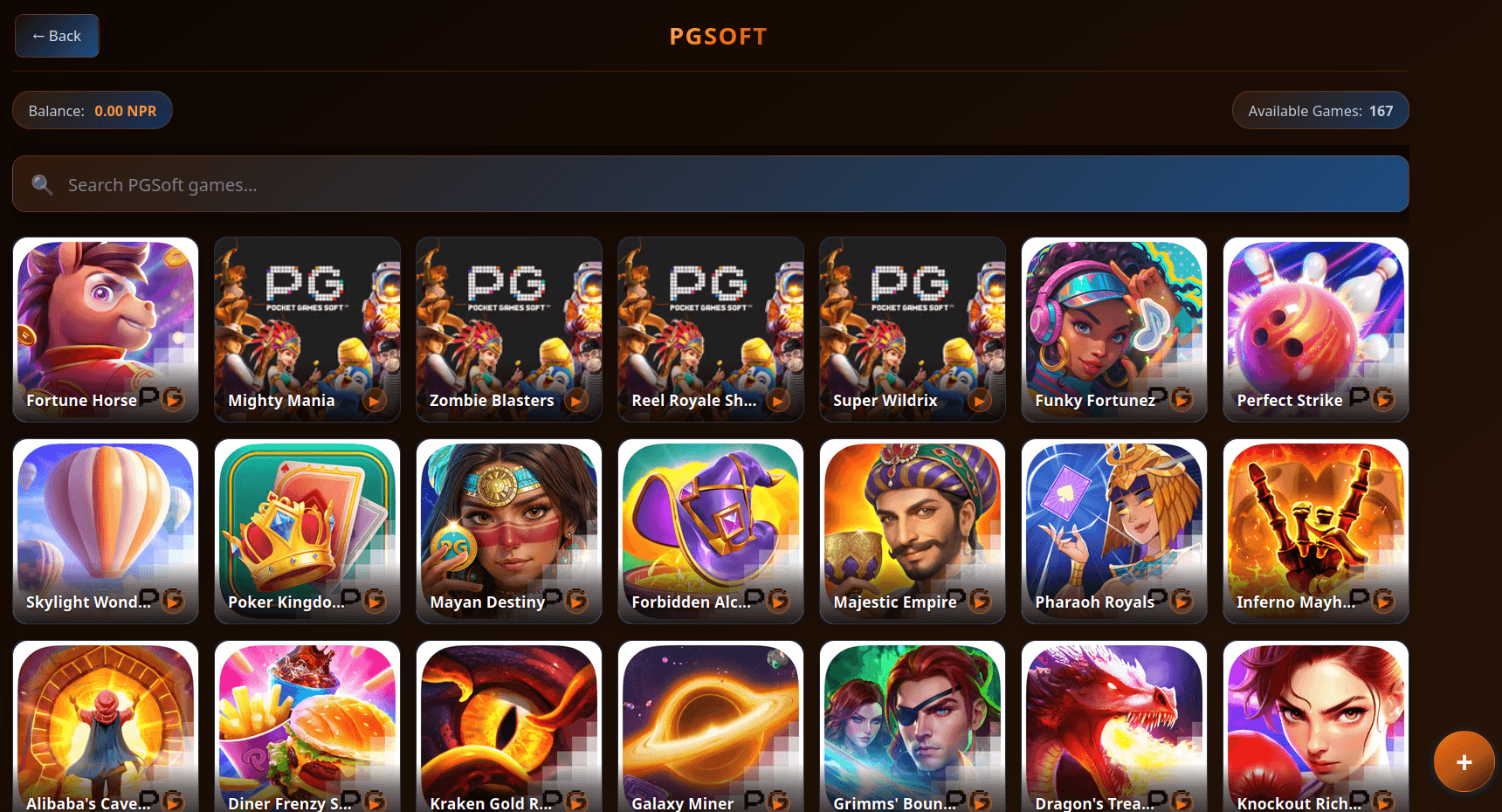 PGSoft games lobby on UBET
