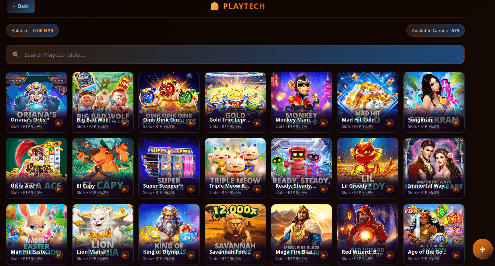Playtech games lobby on UBET