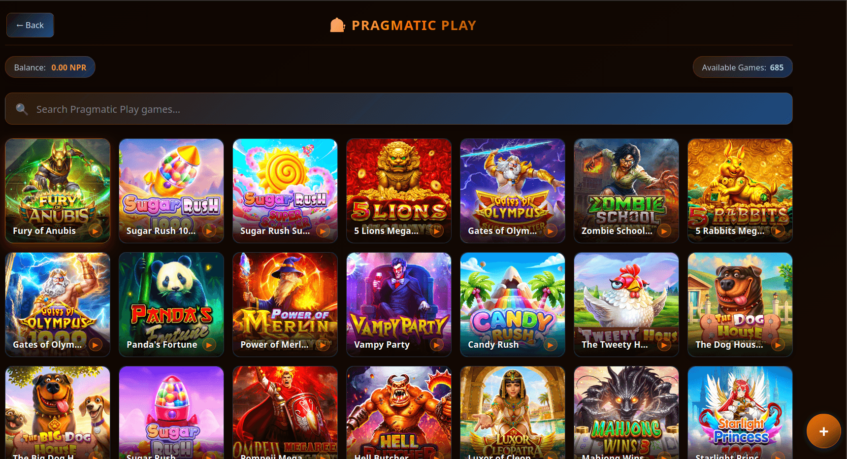 Pragmatic Play games lobby on UBET