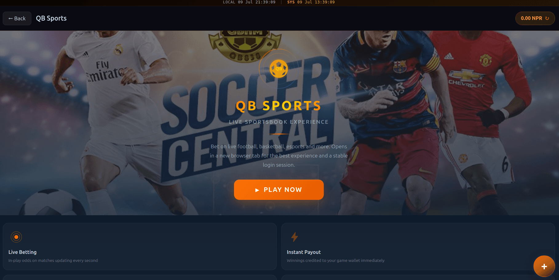 QB Sports games lobby on UBET