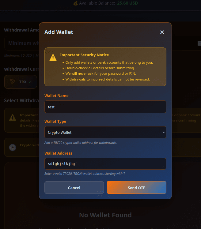 Adding an e-wallet for withdrawals on UBET